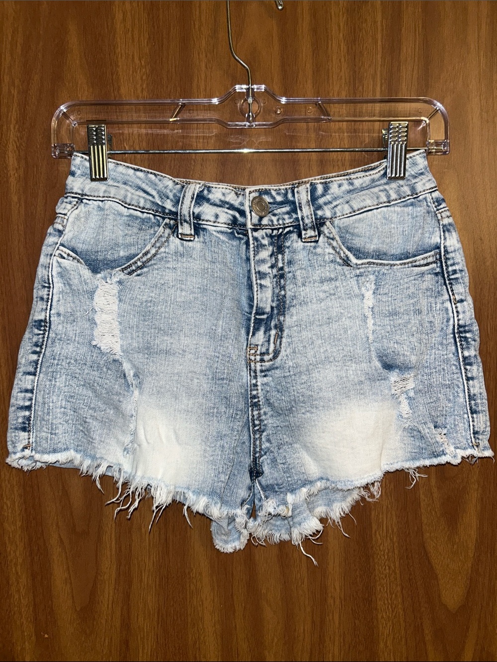 Almost Famous Faded Light Blue Distressed Denim Shorts